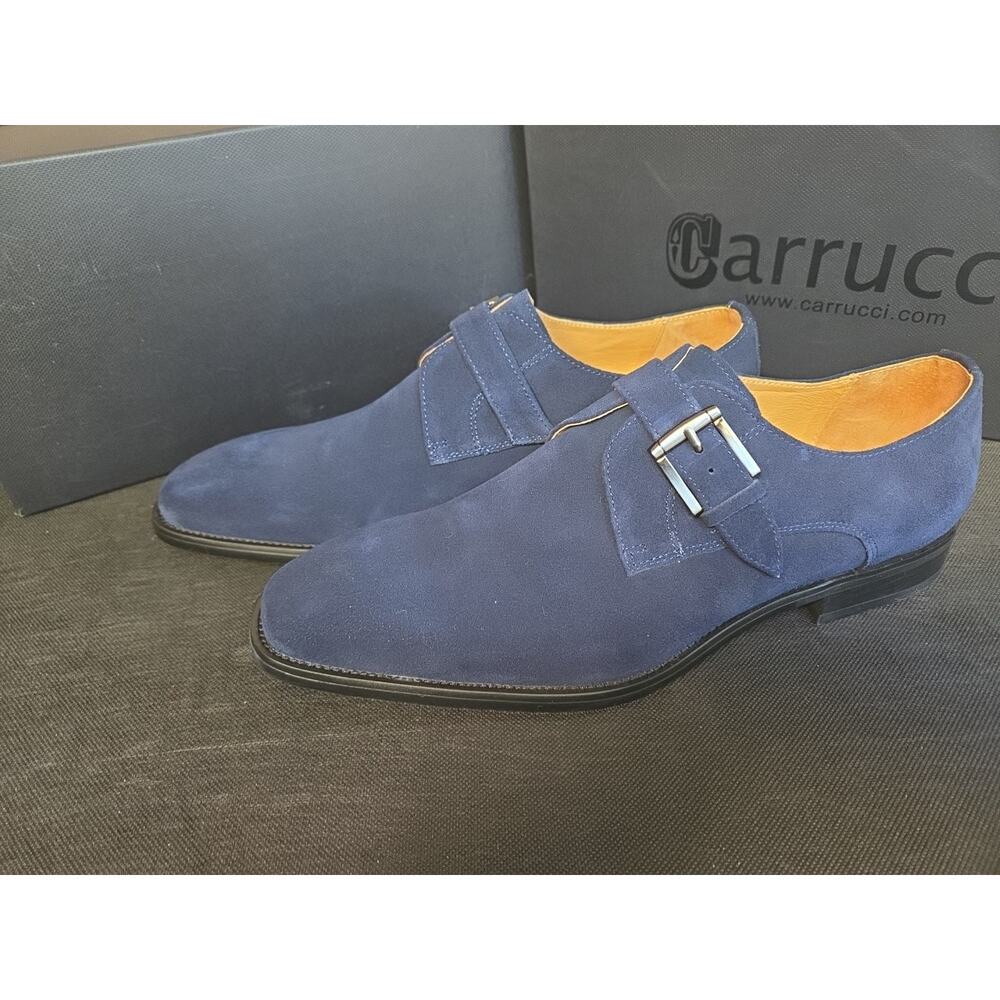 Carrucci Blue Suede Men's Leather Single Buckle Monk Strap Shoes 10.5 D - Picture 3 of 9